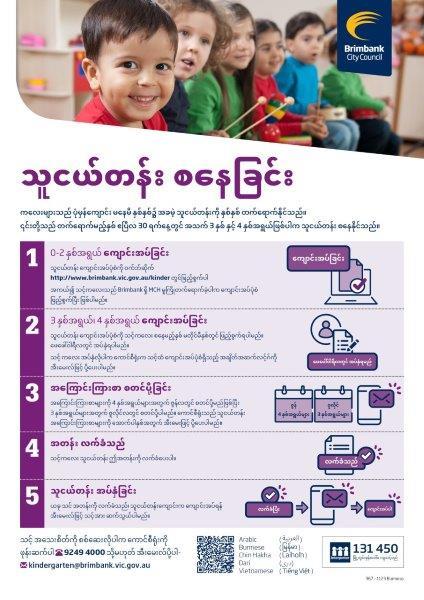 Flyer in Burmese with steps for starting kindergarten
