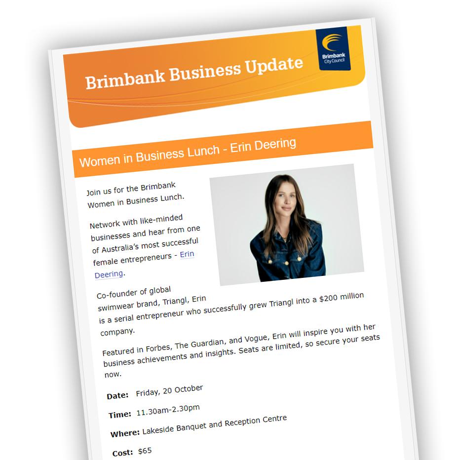 Snapshot of the top of Brimbank Business Update email newsletter