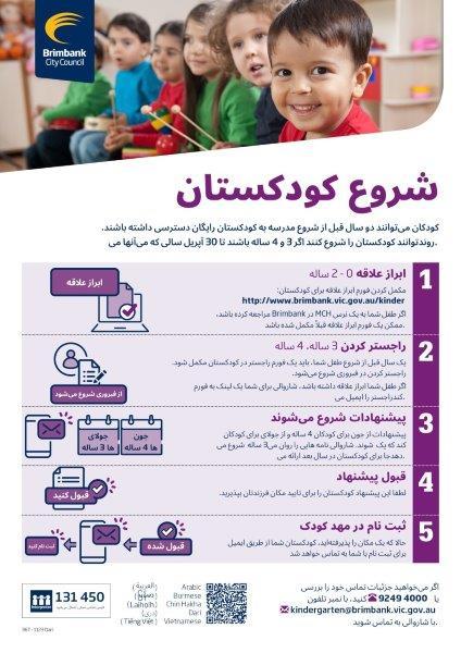 Flyer in Dari with steps for starting kindergarten