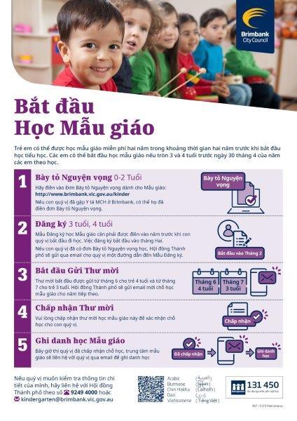 Flyer in Vietnamese with steps for starting kindergarten
