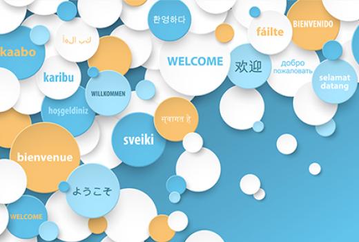 Speech bubbles with "welcome" in many different languages