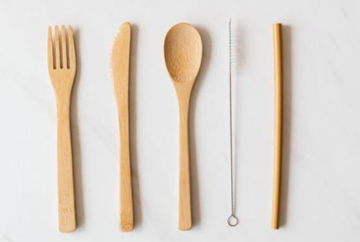 Non-plastic fork, knife, spoon, straw cleaner and straw