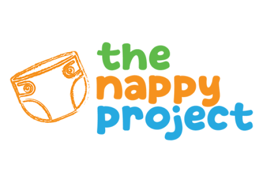 Graphic of an orange outlined nappy with the text on its right that says 'the nappy project'.