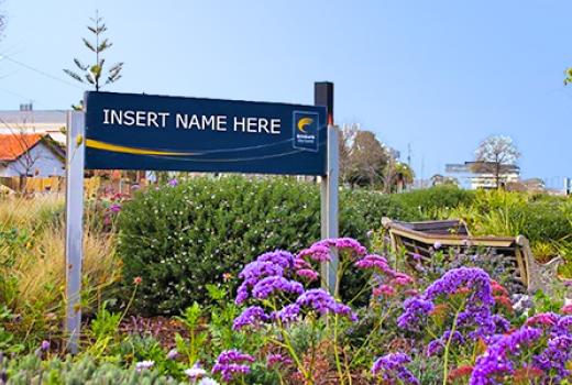 Brimbank park signage that reads "Insert name here" 